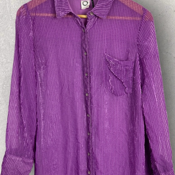 Anthropologie Akemi Kin Purple Sheer Longline Button Front‎ Top Size Medium Boho - Picture 9 of 14